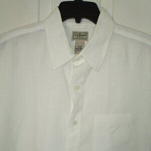 L.L. Bean Mens S/S White Linen Casual Resort Wear Shirt - Size Medium
